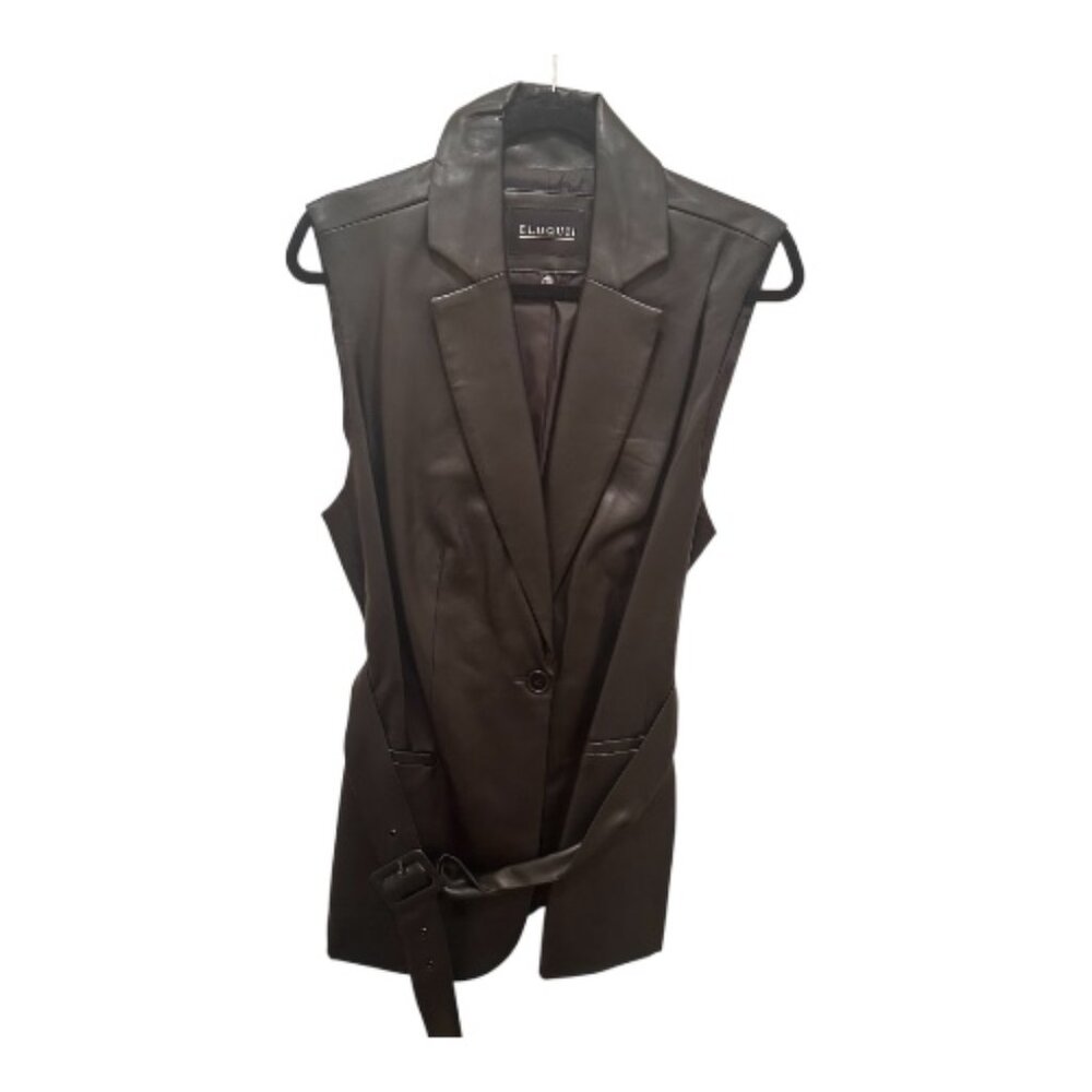 Black Faux Leather Belted Vest - Size 14